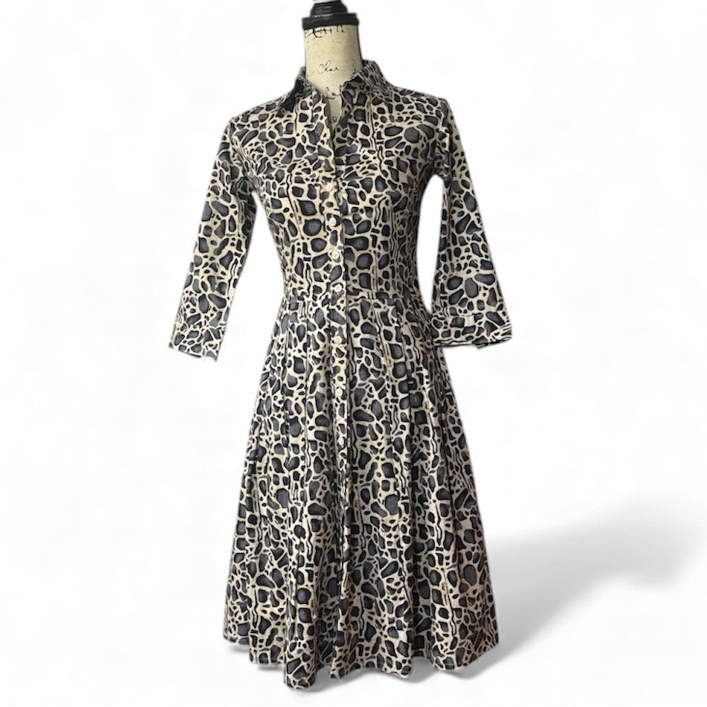 Vintage Samantha Sung Black and Tan Patterned dress - size 4 - LIKE NEW!